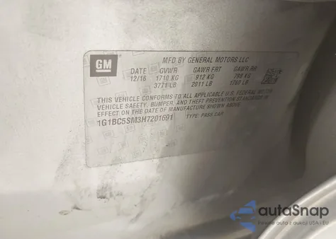 2017 Chevrolet Cruze Ls Auto from USA, damaged, VIN 1G1BC5SM3H7201691